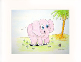 Elephant and Little Mouse Acrylic/Color Pencil - Pr - £27.89 GBP