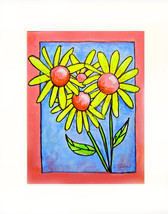 Yellow Flowers with :Pink Boarder Acrylic on Canvas - Prints - £27.36 GBP