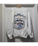 Vintage 80s Christmas Winter Wonderland White Crewneck Sweatshirt Men&#39;s L - $29.06