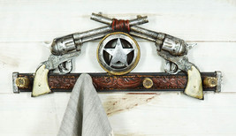 Western Cowboy Dual Revolver Guns With Western Star 4-Peg Coat Wall Hooks Decor - £26.37 GBP