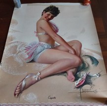 Vintage 1950s Rolf Armstrong Beach Girl Burnette Ocean Sand Pin-Up Poster 16x20 - £110.12 GBP