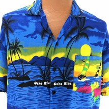 Beach Club Aloha Hawaiian XL Shirt Blue Hibiscus Sailboats Ocho Rio Jamaica - £23.76 GBP