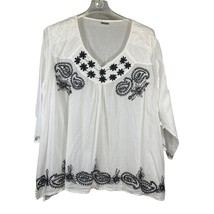 Krishma Womens 2X White Cotton Embroidered Tunic Top - £10.89 GBP