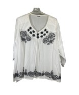 Krishma Womens 2X White Cotton Embroidered Tunic Top - £10.89 GBP