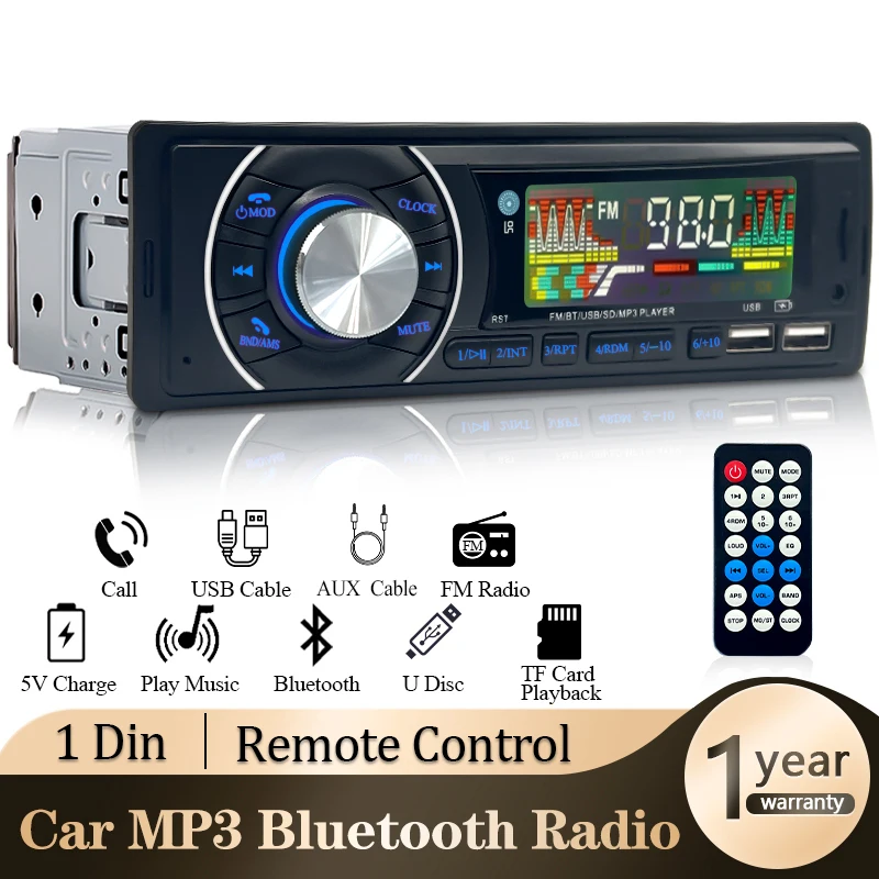 Car Audio Radio 1din Bluetooth Stereo MP3 Player FM Receiver 12V Support Phone - £12.54 GBP