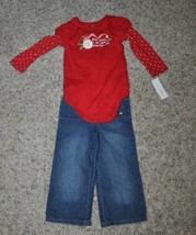 Girls Bodysuit &amp; Jeans Christmas Dear Santa Red Blue 2 Pc Set-size 24 mths - £12.65 GBP