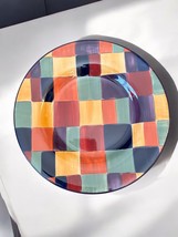 Corsica Hand Painted Salad Plate Multicolored Check Block design 8 1/2&quot; - £11.76 GBP