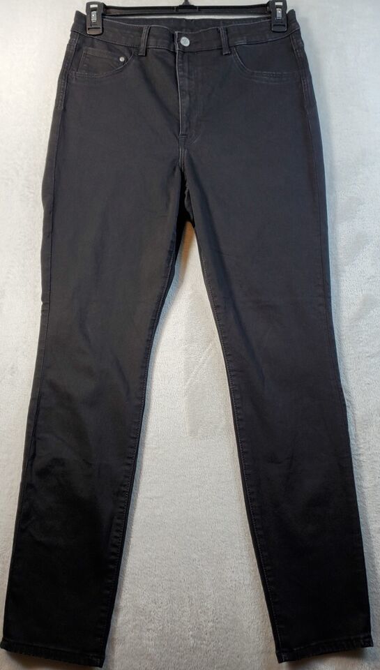 H&amp;M Jeans Women Size 33/32 Black Cotton Pocket Dark Wash Flat Front Stra... - $15.69