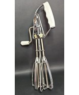 Vintage 1950s Maynard Egg Beater No 49 White Handle Stainless Steel Body - $40.67 CAD