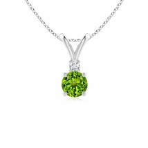 ANGARA Natural Peridot Solitaire Pendant Necklace with Diamond in Silver (5mm) - $150.12+