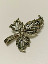 Leaf Figural Pave Marcasite Cluster 925 Sterling Silver Pin / Brooch - £19.87 GBP