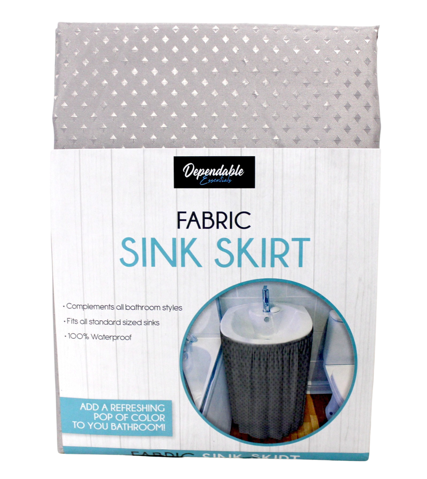 Diamond Stitch Fabric Bathroom Sink Skirt Utility Sink Waterproof Silver... - $11.76