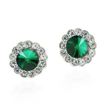 Emerald Green Round Sparkle Crystal .925 Silver Stud Earrings - £8.78 GBP