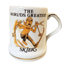 Vintage Worlds Greatest Skier Coffee MUG Shafford Funny Gold Trim Broken... - £9.29 GBP