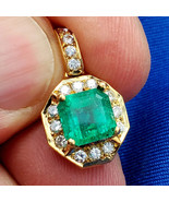 Earth mined Colombian Emerald Diamond Pendant Deco Halo Solid 18k Gold M... - $26,354.16 CAD