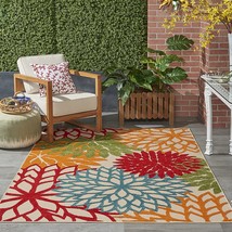 5&#39;3&quot; X 7&#39;5&quot; Indoor/Outdoor Floral Green Nourison Aloha Alh05 Area Rug (5&#39;X8&#39;). - £52.17 GBP