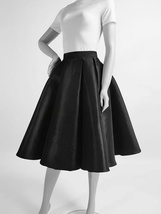 BLACK Taffeta Midi-Length Skirt Outfit Women A-line Plus Size Flare Midi Skirt image 2