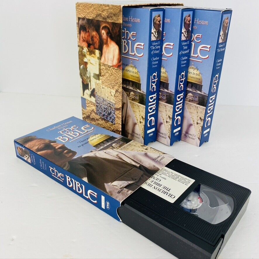 Charlton Heston Presents The Bible VHS Box Set 4 Original Collectors Edi... - $18.74