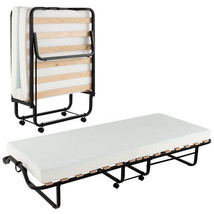 Twin Size Folding Bed with Foam Mattress and Lockable Wheels - Color: Bl... - £186.39 GBP
