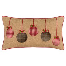 Mod Red and Black Ornaments Jute Lumbar Throw Pillow - £55.32 GBP