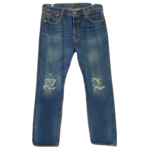 Levi&#39;s 501 Blue Jeans Men&#39;s size 34 x 32 Relaxed Fit Straight Leg Distre... - £24.67 GBP