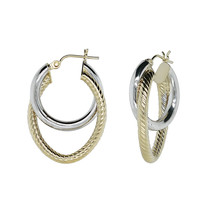 Round Double Twisted Hoop Earrings 14K Two-Tone Gold - £276.85 GBP