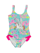 new Girl&#39;s UNICORN Swimsuit sz L (12-14years) padded swimming suit Rainbow 1 pc - $14.75