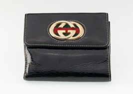 Gucci Black Patent Leather Britt Compact Bifold Wallet Nice! - £190.51 GBP