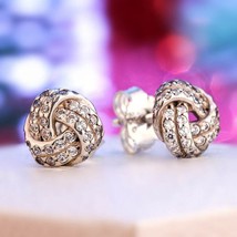 Rose Gold Sparkling Love Knot, Clear CZ Stud Earrings - £13.50 GBP
