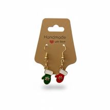 Handmade Green And Red Mittens Dangle Earrings  - $10.38