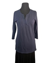 Eddie Bauer Outdoor Size X Small Navy Long Sleeve Split V Neck Top - £8.30 GBP