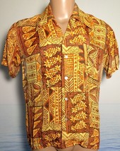 VINTAGE ALOHA Hand Screened Hawaiian 100% RAYON Pineapples Medium Gold Y... - $39.00