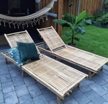 Outdoor Garden Patio Pool Bamboo Wooden Sun Lounger Bed Lounge Chair Rec... - £148.76 GBP