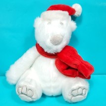Christmas Teddy Bear Stuffed Plush White Red Scarf Santa Hat Bath Body Works 9" - £15.81 GBP