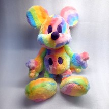 RARE Disney Parks Rainbow Pastel Tie Dye Mickey Mouse Plush Pride stripes fluffy - £70.29 GBP