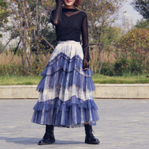 Navy Blue Tiered Tulle Skirt Outfit Women Custom Plus Size Layered Tulle Skirt