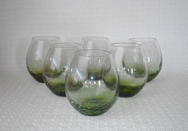 Pier 1 Crackle Olive Green Stemless Wine Glasses Tumblers ~ Set Of 6 - £62.27 GBP