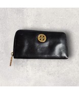 Tory Burch Black Leather Zip Around Continental Wallet Gold Double T Log... - €98,67 EUR