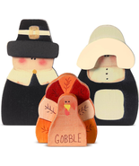 3 Pcs Fall Thanksgiving Decorations Fall Wooden Turkey Pilgrim Couple Ta... - $320.65 MXN