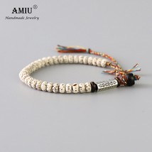 A Tibetan buddhist Braided Cotton Thread Lucky Knots bracelet Natural Bodhi Bead - £11.39 GBP
