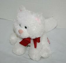 Russ Kitty Cat Sits 7" White Plush Kitten Red Neck Bow Stuffed Soft Toy ... - $10.40