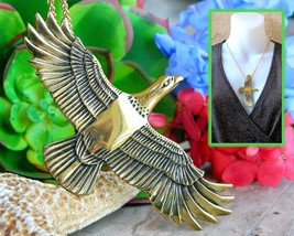 Vintage Arch Avary Eagle Bird Pendant Necklace Gold Brass Signed 1988 - £35.34 GBP