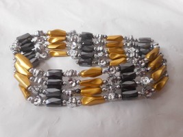 MAGNETIC Hematite Black Gold Silver Flower Beads Necklace Bracelet Adjust Wrap - £6.22 GBP