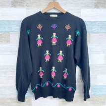 Jantzen Vintage Folk Art Crewneck Sweater Black Pullover Womens Plus Siz... - $39.59