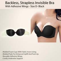 Backless, Strapless Invisible Bra With Adhesive Wings - Size D- Black - £9.39 GBP