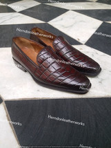 Men&#39;s Burgundy Handmade Croc Imp Loafers Formal Genuine Leather Wedding ... - £117.89 GBP+