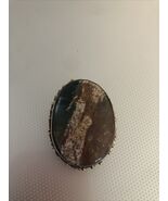 Multicolored Agate  Lidded Silver Colored  Vintage Pill/Trinket With Mar... - $22.34 CAD