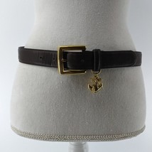 Women&#39;s Brown leather Belt Gold Tone Buckle Anchor Nautical Size M L - $26.18