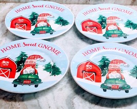 Christmas Holiday (4) Appetizer/Desert Plates. “Home Sweet Gnome”. - £45.91 GBP