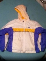 Girls Size 7 8 medium jacket windbreaker hoody Hanes Sport white blue yellow  - £13.41 GBP